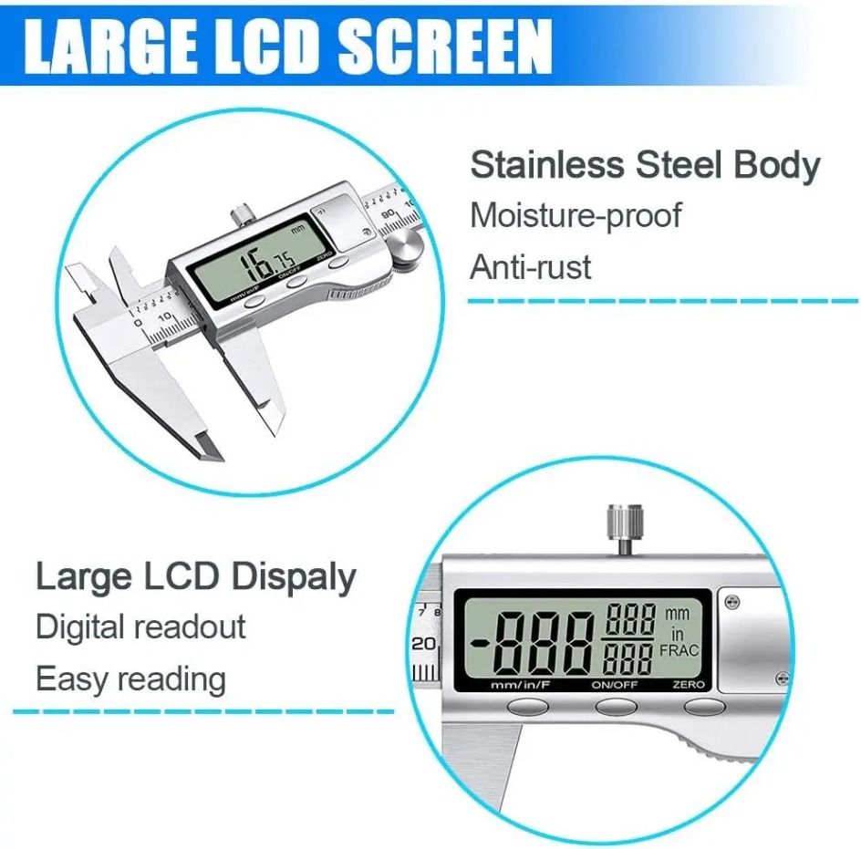 Digital Caliper 150Mm Stainless Steel - Calibro Elettronico a Corsoio da 6